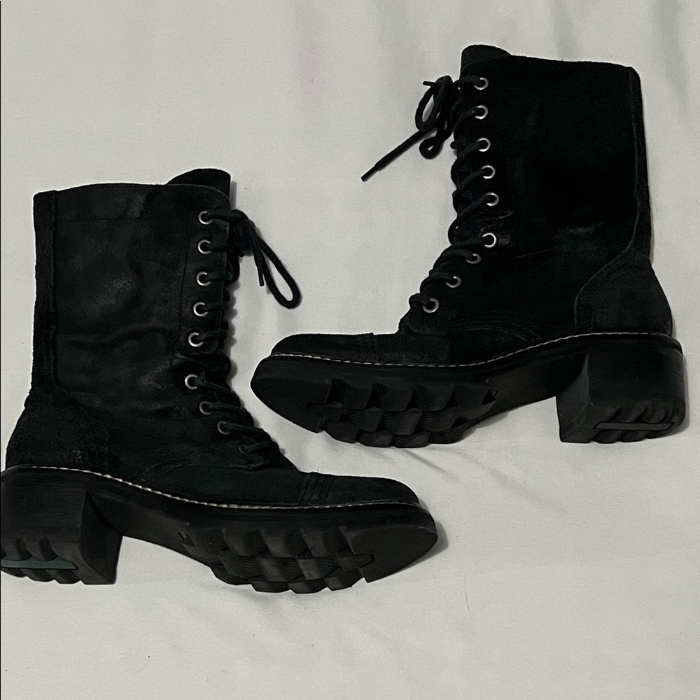 Donald J Pliner Black Leather Gita Side Zip Combat Boots